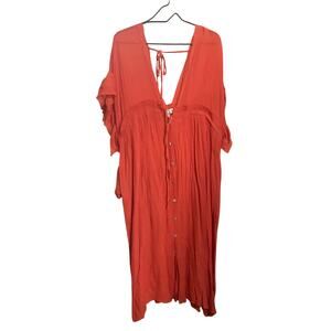 Charlie Charlie Charlotte Maxi Dress L Rust Flutter Sleeve Button VNeck Boho NWT